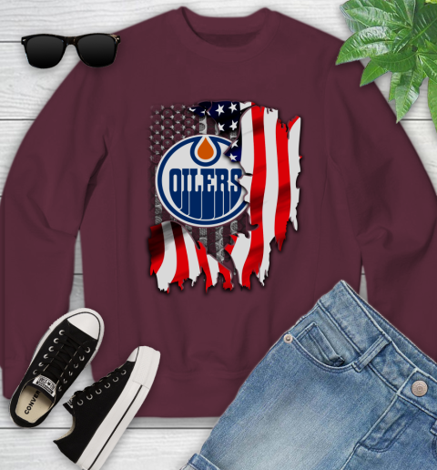 Edmonton Oilers NHL Hockey American Flag Youth Sweatshirt 4