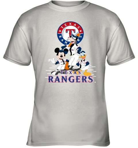 Texas Rangers Mickey Donald And Goofy Baseball Youth T-Shirt