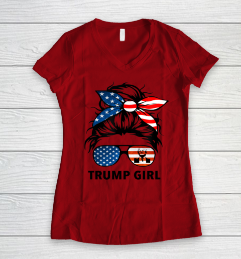 Trump Girl American Flag Glass Women's V-Neck T-Shirt 6