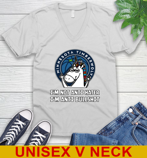 Minnesota Timberwolves NBA Basketball Unicorn I'm Not Anti Hater I'm Anti Bullshit V-Neck T-Shirt