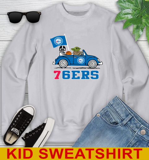 NBA Basketball Philadelphia 76ers Darth Vader Baby Yoda Driving Star Wars Shirt Youth Sweatshirt 4