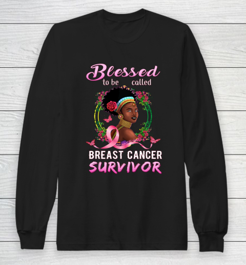 African American Breast Cancer Shirts Women Blessed Survivor Long Sleeve T-Shirt