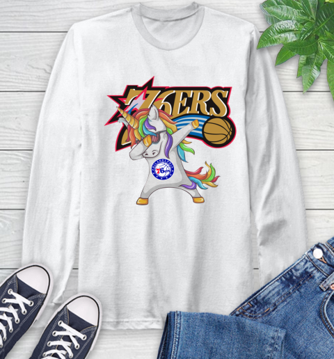 Philadelphia 76ers NBA Basketball Funny Unicorn Dabbing Sports Long Sleeve T-Shirt