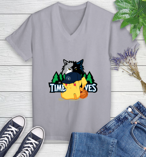 NBA Pikachu Basketball Sports Minnesota Timberwolves Women's V-Neck T-Shirt 4