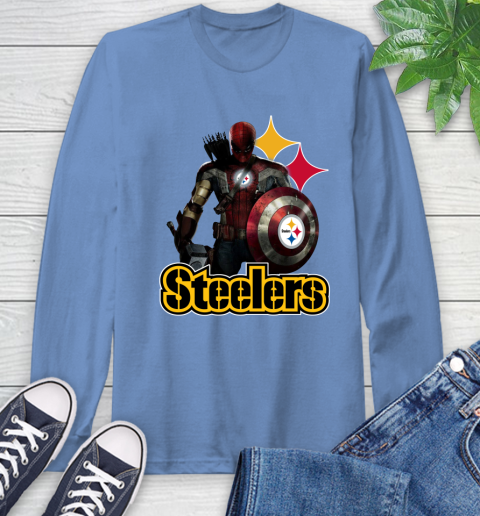 NFL Captain America Thor Spider Man Hawkeye Avengers Endgame Football Pittsburgh Steelers Long Sleeve T-Shirt 11