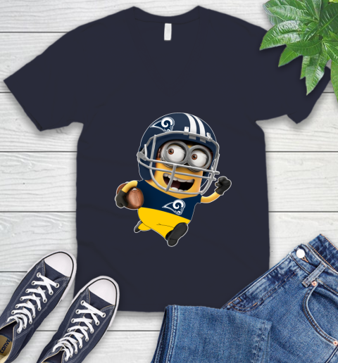 NFL Los Angeles Rams Minions Disney Football Sports V-Neck T-Shirt 3