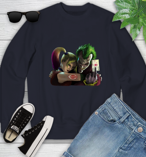 Cincinnati Reds MLB Baseball Joker Harley Quinn Suicide Squad Youth Sweatshirt 3