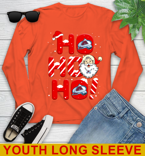 Colorado Avalanche NHL Hockey Ho Ho Ho Santa Claus Merry Christmas Shirt Youth Long Sleeve 3