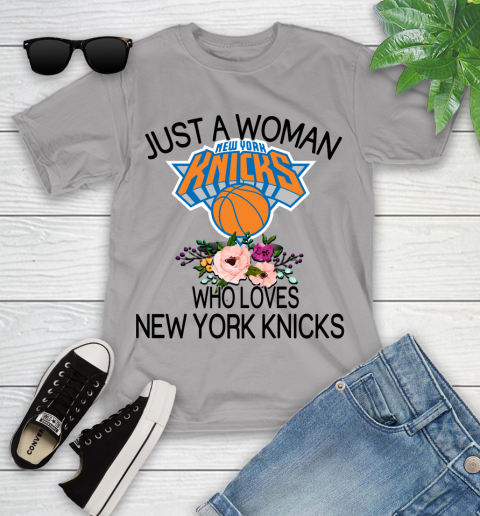 NBA Just A Woman Who Loves New York Knicks Basketball Sports Youth T-Shirt 2