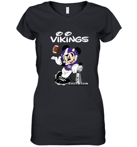 Mickey Vikings Taking The Super Bowl Trophy Football Women's V-Neck T-Shirt