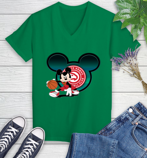 NBA Atlanta Hawks Mickey Mouse Disney Basketball Women's V-Neck T-Shirt 5