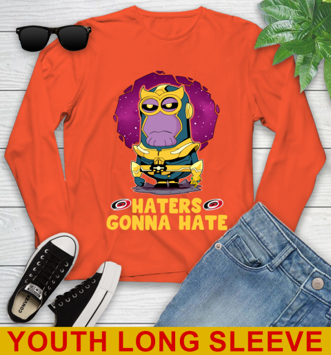 NHL Hockey Carolina Hurricanes Haters Gonna Hate Thanos Minion Marvel Shirt Youth Long Sleeve 4