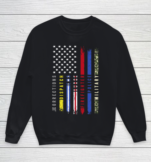 Thin Blue Line First Responders Hero Flag USA Salute Youth Sweatshirt