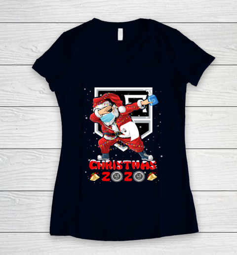 Los Angeles Kings Funny Santa Claus Dabbing Christmas 2020 NHL Women's V-Neck T-Shirt 2