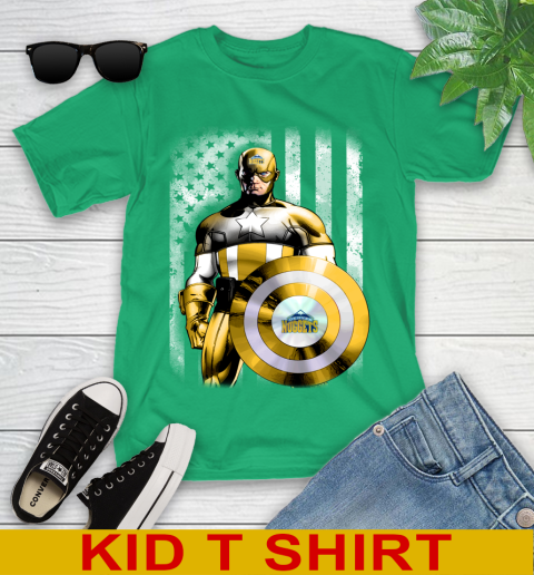 Denver Nuggets NBA Basketball Captain America Marvel Avengers American Flag Shirt Youth T-Shirt 7