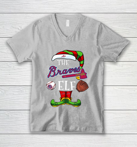 Atlanta Braves Christmas ELF Funny MLB V-Neck T-Shirt 3