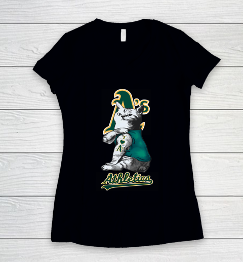 MLB Baseball My Cat Loves Oakland Athletics Women's V-Neck T-Shirt