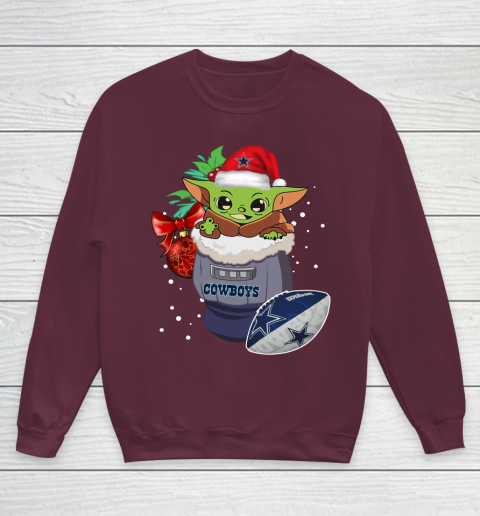 Dallas Cowboys Christmas Baby Yoda Star Wars Funny Happy NFL Youth Sweatshirt 5