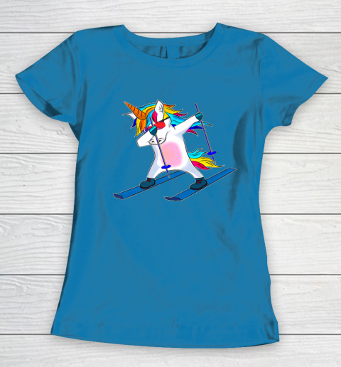 Skiing Unicorn Dabbing Funny Gift Women's T-Shirt 7