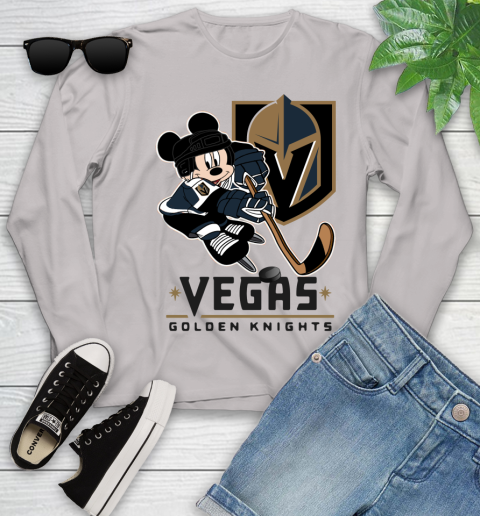 NHL Vegas Golden Knights Mickey Mouse Disney Hockey T Shirt Youth Long Sleeve 12