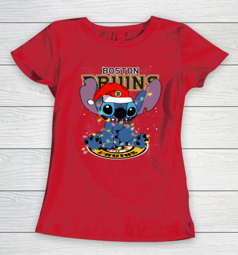 Boston Bruins NHL Hockey noel stitch Christmas Women's T-Shirt 7