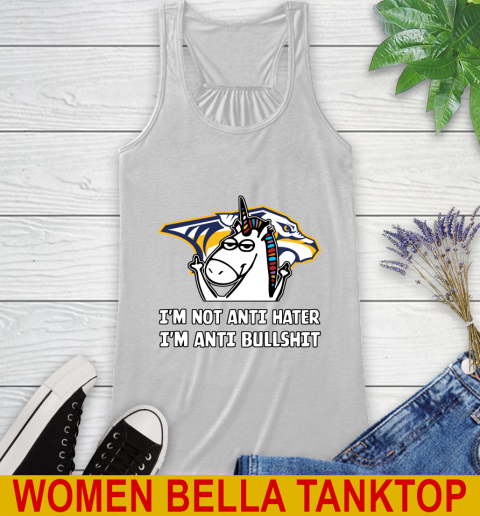 Nashville Predators NHL Hockey Unicorn I'm Not Anti Hater I'm Anti Bullshit Racerback Tank