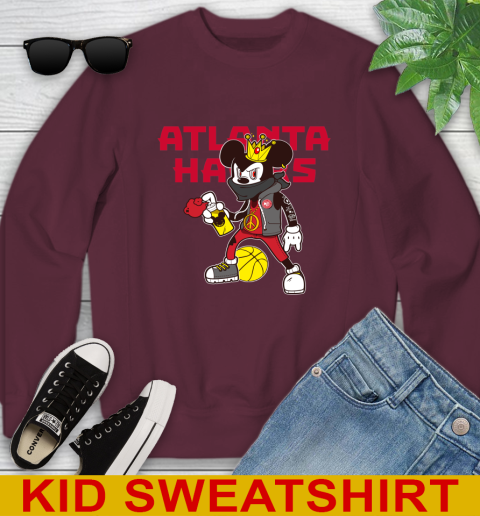 Atlanta Hawks NBA Basketball Mickey Peace Sign Sports Youth Sweatshirt 5