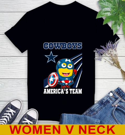 NFL Football Dallas Cowboys Captain America Marvel Avengers Minion Shirt Women's V-Neck T-Shirt
