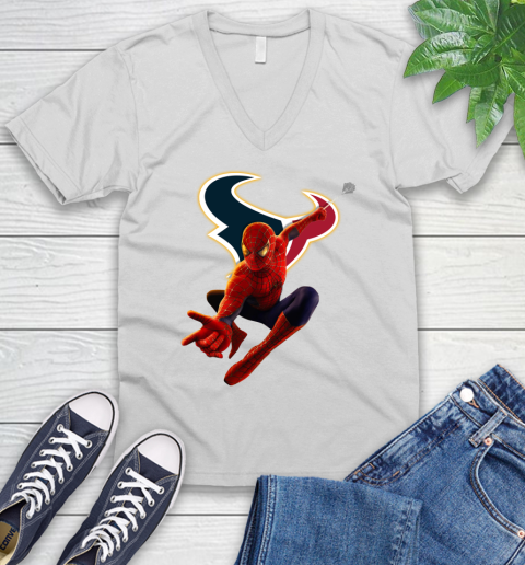 NFL Spider Man Avengers Endgame Football Houston Texans V-Neck T-Shirt