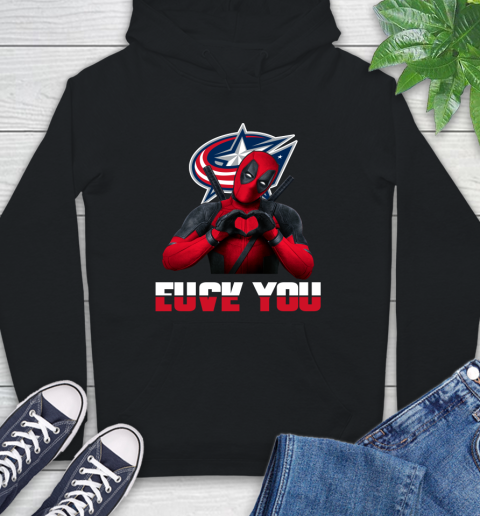 NHL Columbus Blue Jackets Deadpool Love You Fuck You Hockey Sports Hoodie