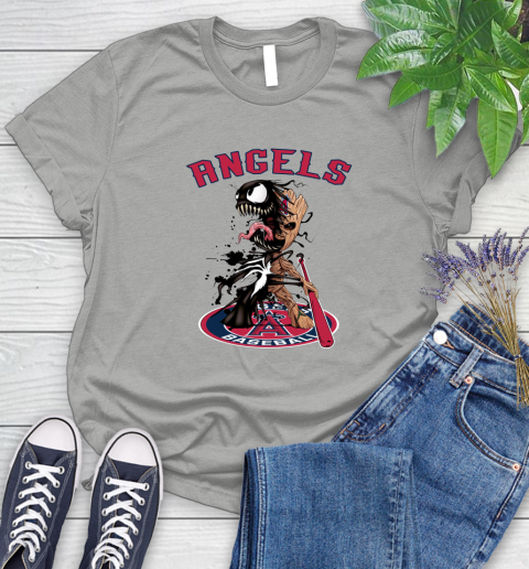 MLB Los Angeles Angels Baseball Venom Groot Guardians Of The Galaxy Women's T-Shirt 10