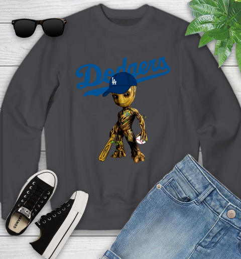 MLB Los Angeles Dodgers Groot Guardians Of The Galaxy Baseball Youth Sweatshirt 6