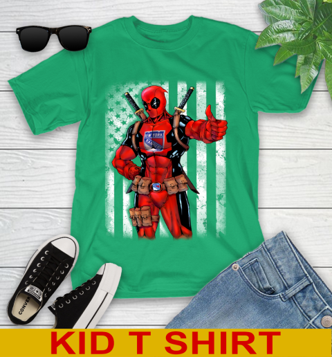 NHL Hockey New York Rangers Deadpool American Flag Shirt Youth T-Shirt 7