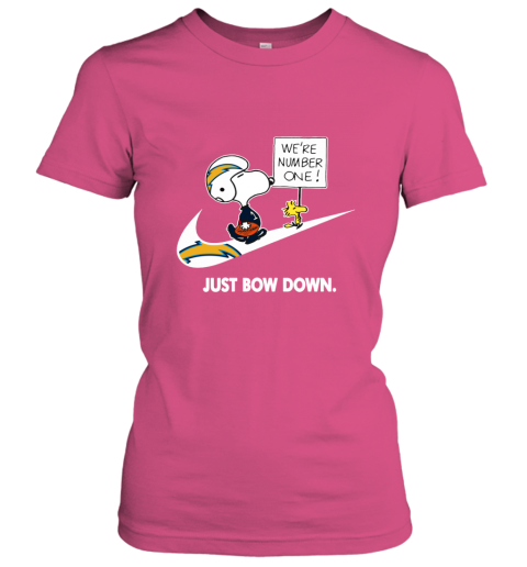 nfl Los Angeles Chargers Are Number One – nike Just Bow Down Snoopy r6mc los angeles chargers are number one ndash just bow dow ladies t shirt 20 front heliconia