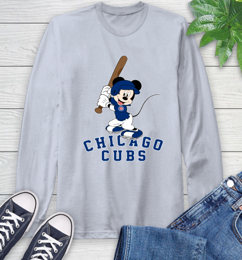 MLB Baseball Chicago Cubs Cheerful Mickey Mouse Shirt Long Sleeve T-Shirt 6
