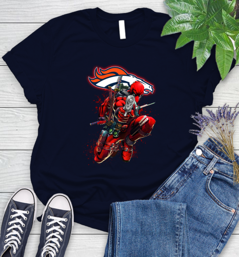 NFL Deadpool Marvel Comics Sports Football Denver Broncos Women's T-Shirt 3