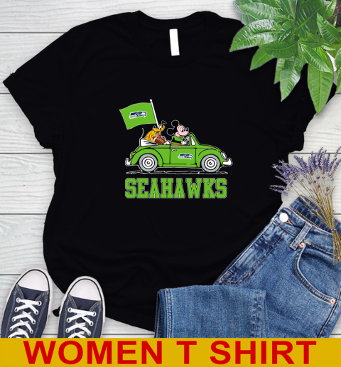 NFL Football Seattle Seahawks Pluto Mickey Driving Disney Shirt Women's T-Shirt 2
