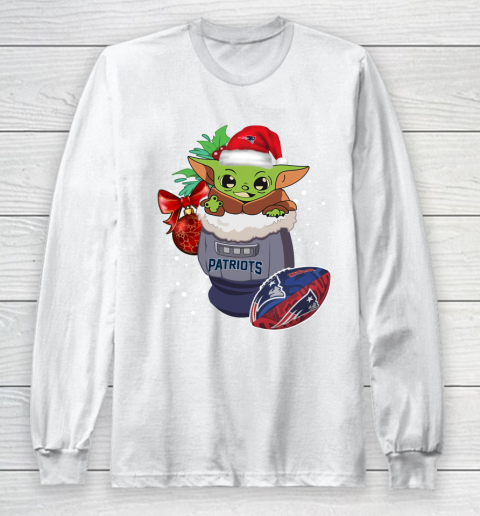 New England Patriots Christmas Baby Yoda Star Wars Funny Happy NFL Long Sleeve T-Shirt 2