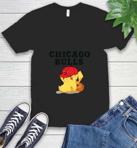 NBA Pikachu Basketball Sports Chicago Bulls V-Neck T-Shirt 2
