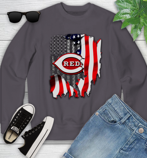 Cincinnati Reds MLB Baseball American Flag Youth Sweatshirt 5