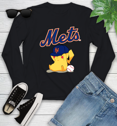 MLB Pikachu Baseball Sports New York Mets Youth Long Sleeve 2