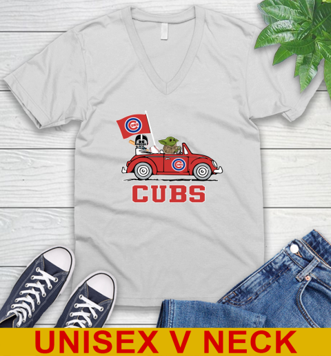 MLB Baseball Chicago Cubs Darth Vader Baby Yoda Driving Star Wars Shirt V-Neck T-Shirt