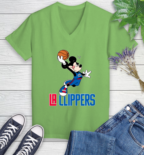 NBA Basketball LA Clippers Cheerful Mickey Mouse Shirt Women's V-Neck T-Shirt 9