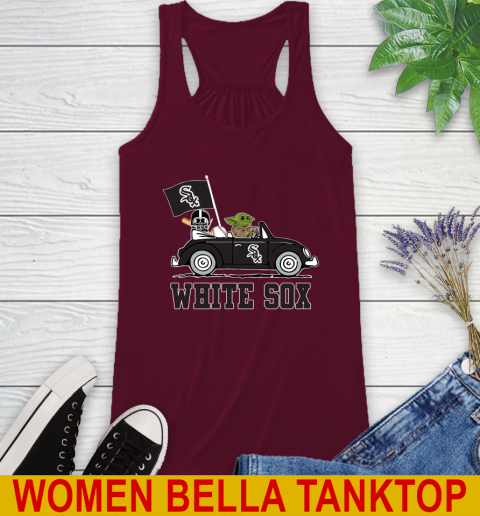 MLB Baseball Chicago White Sox Darth Vader Baby Yoda Driving Star Wars Shirt Racerback Tank 3