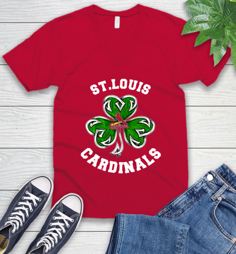 MLB St.Louis Cardinals Three Leaf Clover St Patrick's Day Baseball Sports V-Neck T-Shirt 6