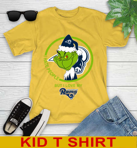 Los Angeles Rams NFL Christmas Grinch I Hate People But I Love My Favorite Football Team Youth T-Shirt 8