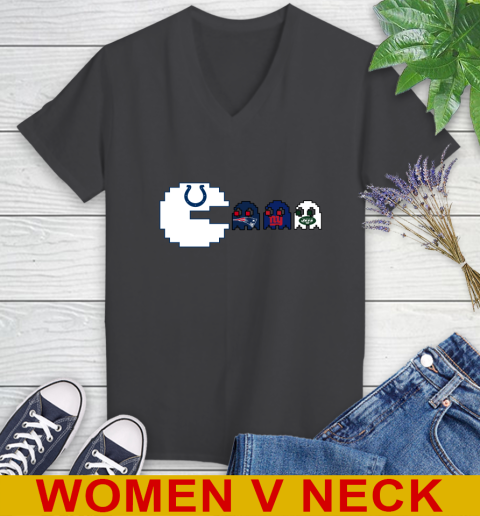 Indianapolis Colts NFL Football Pac Man Champion Women's V-Neck T-Shirt 9