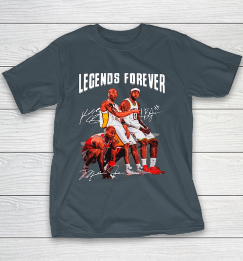 Kobe Bryant Lebron James And Michael Jordan Legends Forever Signatures Youth T-Shirt 5