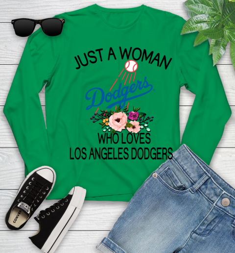 MLB Just A Woman Who Loves Los Angeles Dodgers Baseball Sports Youth Long Sleeve 4