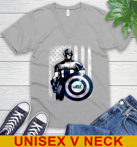 Utah Jazz NBA Basketball Captain America Marvel Avengers American Flag Shirt V-Neck T-Shirt 3